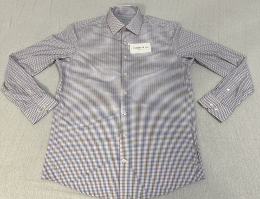 Collars & Co Men Medium Blue Checks AOP Long Sleeve Button Up Dress Shirt NWT